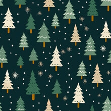 Christmas Tree Seamless Pattern, Holiday Country Style Print For Wallpaper, Wrapping Paper, Scrapbook, Fabric And Product Design, Generative Ai