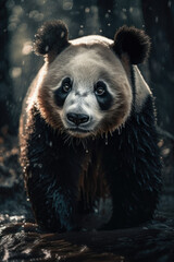 Wall Mural - Majestic Panda in Action on natural habitat. Wildelife Photography concept . AI Generative