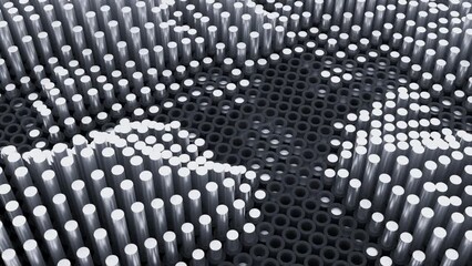 Poster - Abstract trypophobic background with cluster holes and sticks moving up and down through them. Design. Wavy background with grid and columns.