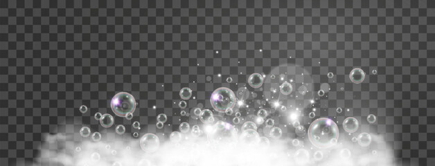 air bubbles on a transparent background. soap foam vector illustration.