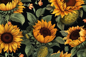 Poster - sun flower pattern. Generated by AI.