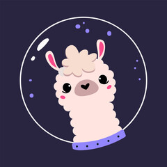 Poster - Space Adventure with Llama Astronaut in Helmet Floating Exploring Galaxy Vector Illustration