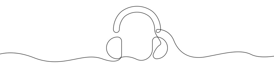 Poster - Headphone icon line continuous drawing vector. One line Headset icon vector background. Gaming headphones icon. Continuous outline of a Headphone icon.