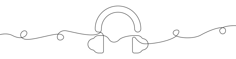Poster - Headphone icon line continuous drawing vector. One line Headset icon vector background. Gaming headphones icon. Continuous outline of a Headphone icon.
