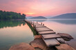A serene sunset over a peaceful lake, with soft pastel colors and a sense of calmness, creating a soothing and contemplative mood