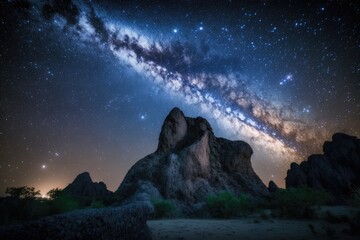 Wall Mural - breathtaking view of the Milky Way galaxy shining in a starry night sky. Generative AI