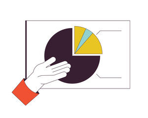 Poster - analysis presentation hand flat line concept vector spot illustration. pie chart analytics 2d cartoo