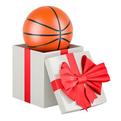 Poster - Basketball ball inside gift box, 3D rendering