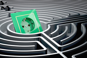 Poster - electric socket inside dark labyrinth, 3d rendering