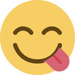 Face Savoring Food vector emoji icon. A yellow face with smiling eyes and a broad, closed smile with its tongue sticking out of one corner, as if licking its lips in appetite or contentment.