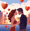 © asmodian - vector art of kissing couple in city