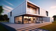 Container inspired modern home exterior, Concept minimalist villa.
