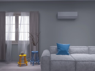 Air conditioner in the room 3d render, 3d illustration