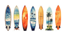 Watercolor Stickers Set Of Summer Sea Beach Harbour Port Elements, Generative Ai