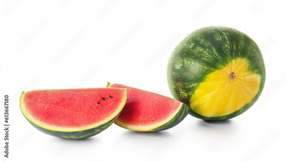 Fresh watermelon and pieces on white background