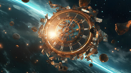 Wall Mural - clock in space, time concept