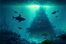 Futuristic Undersea City, Deep Blue And Green Colors