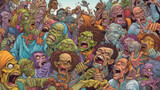 Fototapeta Uliczki - Crowd of colorful zombies, Scarry Halloween art wallpaper