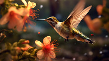 A Hummingbird Indulging In Sweet Honey From A Vibrant Yellow Cherry Flower
