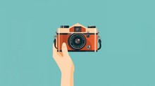 World Photographer's Day. Hold The Retro Camera In Your Hand On A Neutral Background. Printing On Paper And Textiles. Greeting Cards For The Holiday Photos. Generative Ai