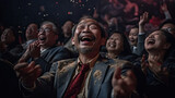 Fototapeta  - Szczęśliwi azjaci w podeszłym wieku siedzą w obiekcie kultury, opera, kino, teatr