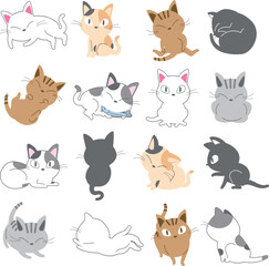  猫の詰め合わせベクターイラストセット