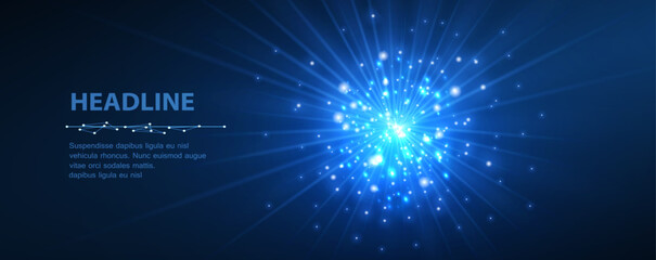 Abstract energy ball explosion on blue. Electric energy power