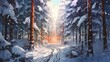 © X-Poser - A snowstorm in a pine forest. Fantasy concept , Illustration painting.