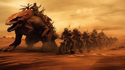 Wall Mural - A squad of orcs riding on the backs of dragons. Fantasy concept , Illustration painting.