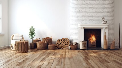 Wall Mural - living room with fireplace