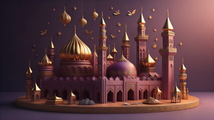 Wall Mural - ramadan with beauty mosque  celebration background template illustration. banner, decoration. generative ai