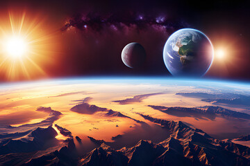 Wall Mural - earth and sun created using ai generative technology