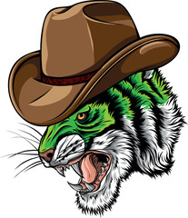 Sticker - vector illustration of Tiger Cowboy Mascot Logo Design