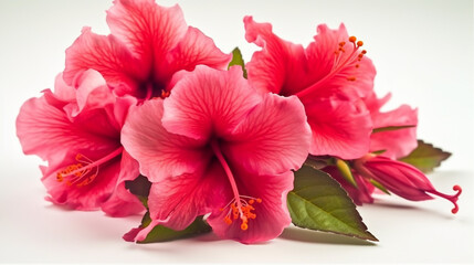 Wall Mural - Group flower of pink Hibiscus rosa-sinensis or shoeblack plant isolated on white background. Generative ai technology.