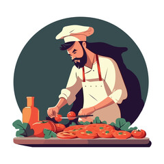 Sticker - Chef in uniform holding fresh organic ingredients.