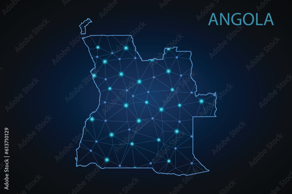 Map of Angola from Polygonal wire frame low poly mash, contours network ...