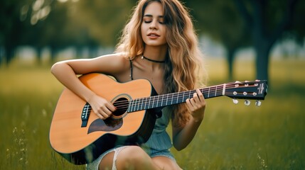 Canvas Print - woman with guitar