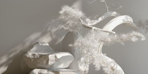 Wall Mural - 3d product background. 3d stone podium and nature light white background for product presentation. 3