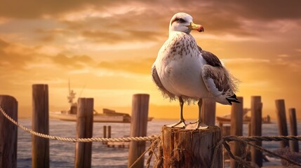 Sticker - seagull on the pier