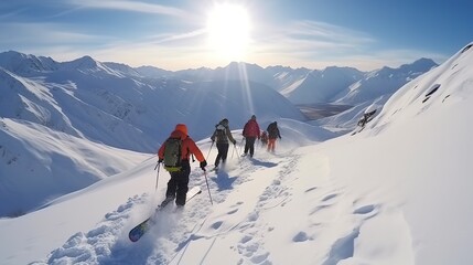 Sticker - skiers on top of the mountain