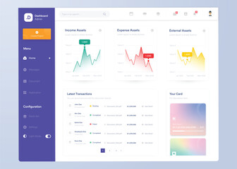 Infographic dashboard. UI design with graphs, charts and diagrams. Web interface template for business presentation.