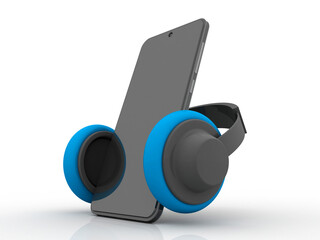 Poster - 3d rendering mobile phone connected head phone