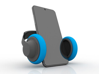 Poster - 3d rendering mobile phone connected head phone