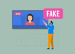 © bestforbest - Fight fake news and misinformation. Man exposes false TV news, promoting truth. Vector illustration concept