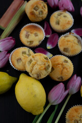 Wall Mural - lemon rhubarb muffins with tulips