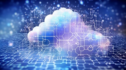 Poster - Cloud computing technology concept. Generative AI toned image double exposure