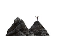 Woman On Top Of A Rocky Mountain Peak. Adventure PNG Cutout For Composites