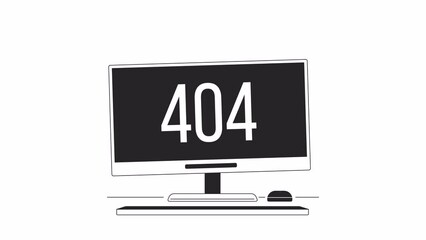 Fototapete - broken monitor bw 404 animation. damaged computer. empty state 4k video concept footage with alpha c