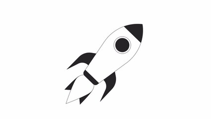 Fototapete - Rocket in flight bw animation. Flat outline style icon 4K video footage for web design. Space future isolated monochrome thin line animated object on white background with alpha channel transparency