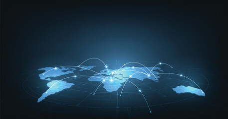 Leinwandbilder - Communication network concept. global network connection communication social network on dark blue background.
